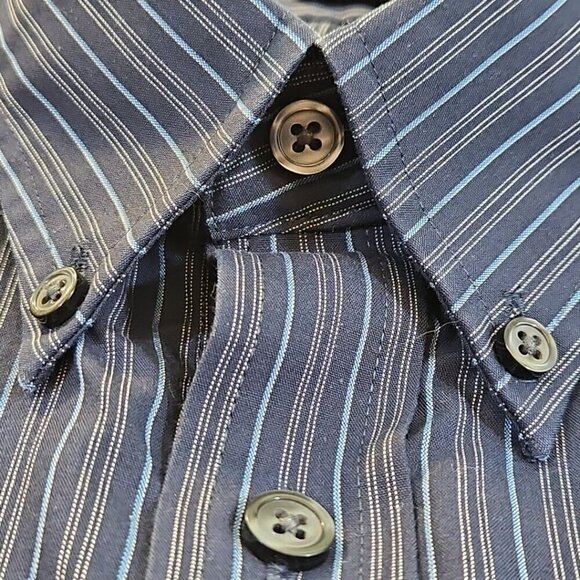 Eddie Bauer Long Sleeve Shirt Men's Tall TXL Blue Stripe Non-Wrinkle Relaxed Fit - Picture 4 of 14